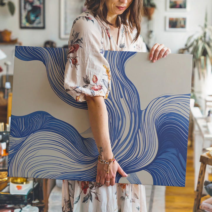 Fluid Blue Lines Canvas – Abstract Art of Water-Inspired Movement - Gifitto