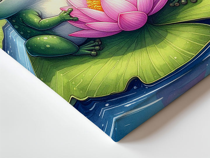 Frog Love Canvas – Frogs with Lotus Flower and Heart-Shaped Stem - Gifitto