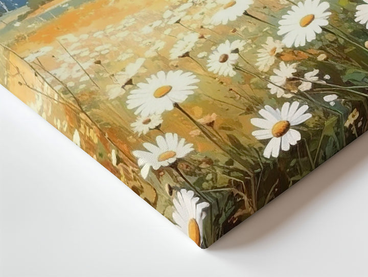Golden Hour Daisy Meadow Canvas – Vertical Wildflower & Mountain Wall Art - Gifitto
