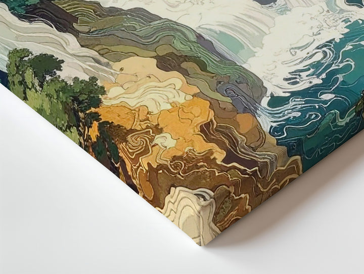 Abstract Cascade Canvas – Stylized Waterfall & Forest Flow Art - Gifitto