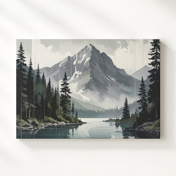 Cinematic Alpine Reflection Canvas – Snowy Peaks & Pine Lake Serenity Art - Gifitto