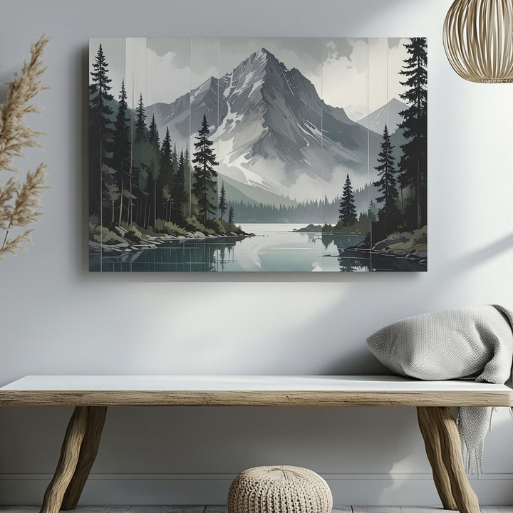 Cinematic Alpine Reflection Canvas – Snowy Peaks & Pine Lake Serenity Art - Gifitto
