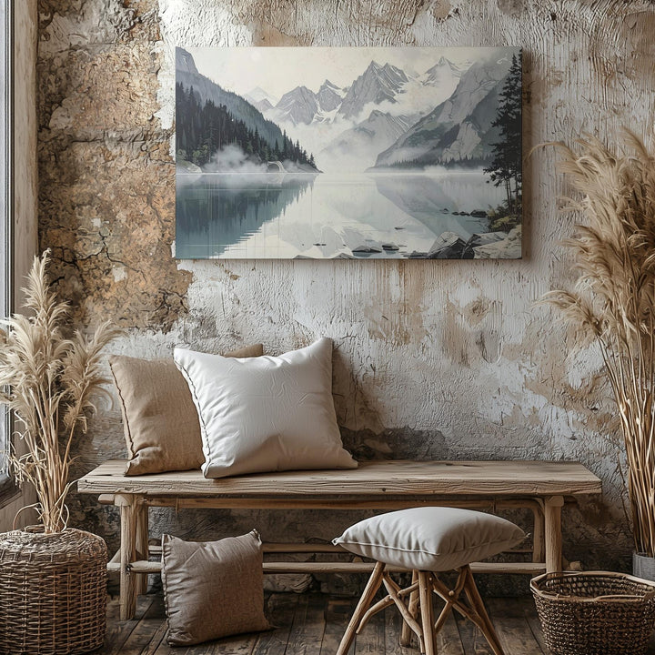 Misty Alpine Reflection Canvas – Tranquil Lake & Snowy Mountain Wall Art - Gifitto