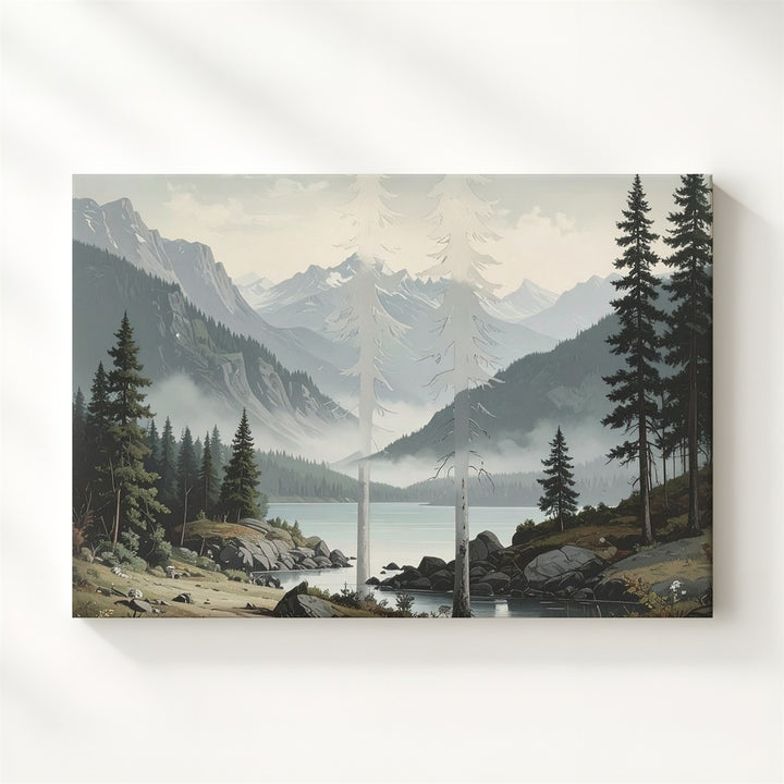 Alpine Stillness Canvas – Vertical Lake, Pine & Mountain Wilderness Art - Gifitto
