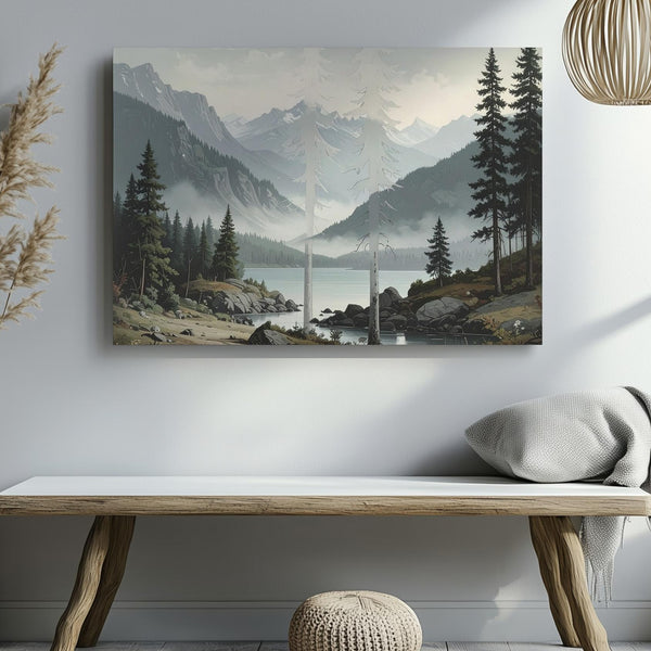 Alpine Stillness Canvas – Vertical Lake, Pine & Mountain Wilderness Art - Gifitto