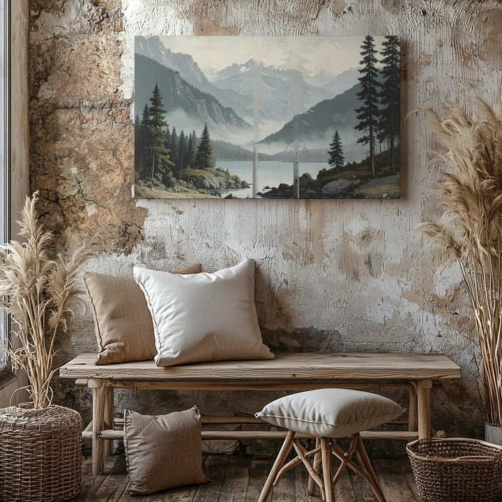 Alpine Stillness Canvas – Vertical Lake, Pine & Mountain Wilderness Art - Gifitto