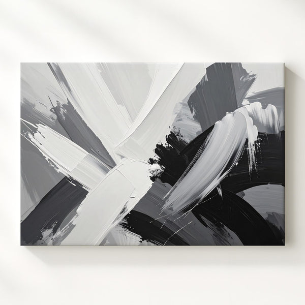 Intersecting Forces Canvas – Grayscale Abstract Brushstroke Art - Gifitto