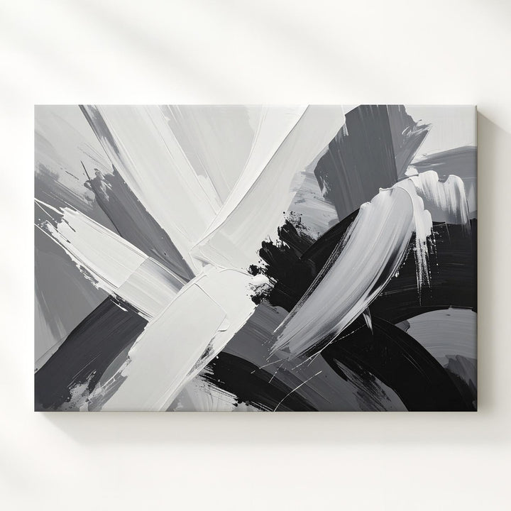 Intersecting Forces Canvas – Grayscale Abstract Brushstroke Art - Gifitto