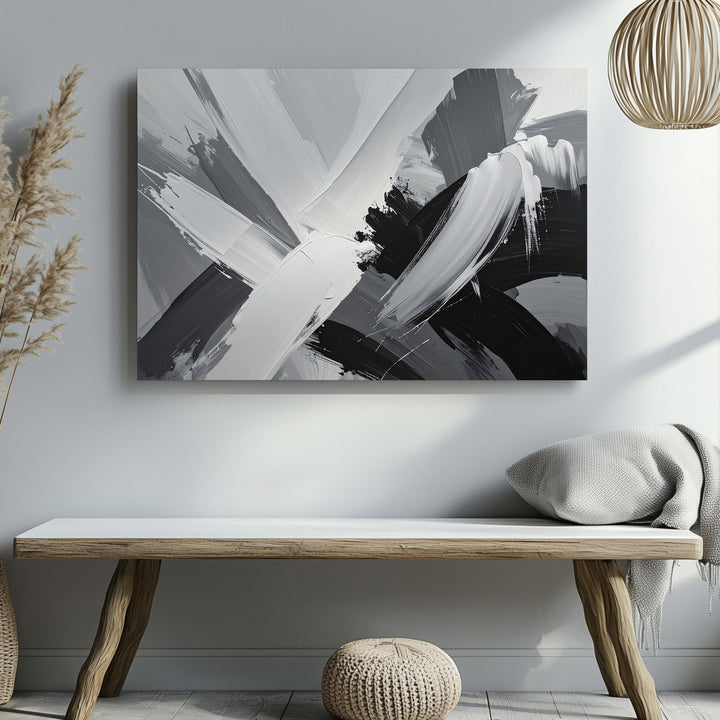 Intersecting Forces Canvas – Grayscale Abstract Brushstroke Art - Gifitto