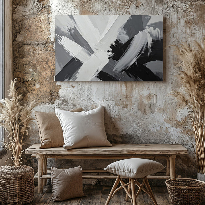 Intersecting Forces Canvas – Grayscale Abstract Brushstroke Art - Gifitto