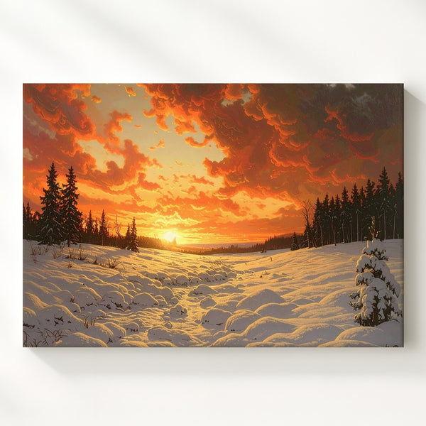 Winter Ember Horizon Canvas – Sunset Over Snowy Field Landscape - Gifitto
