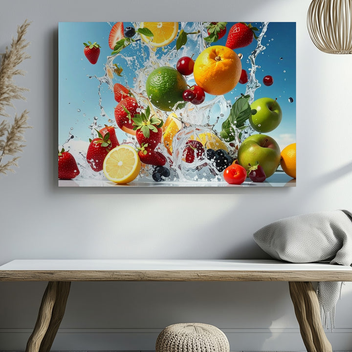 Fresh Burst Fruit Splash Canvas – High-Speed Water & Ice Explosion Art - Gifitto