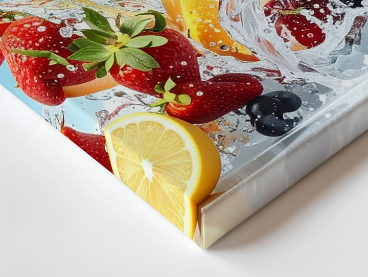 Fresh Burst Fruit Splash Canvas – High-Speed Water & Ice Explosion Art - Gifitto