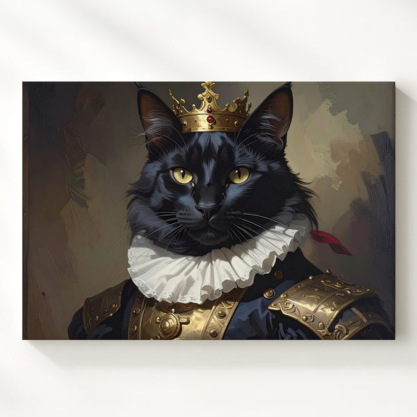 Regal Black Cat Canvas – 17th Century Aristocratic Feline Portrait - Gifitto