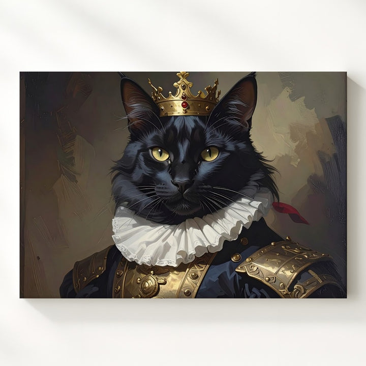 Regal Black Cat Canvas – 17th Century Aristocratic Feline Portrait - Gifitto