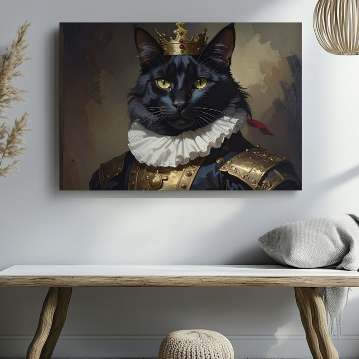 Regal Black Cat Canvas – 17th Century Aristocratic Feline Portrait - Gifitto
