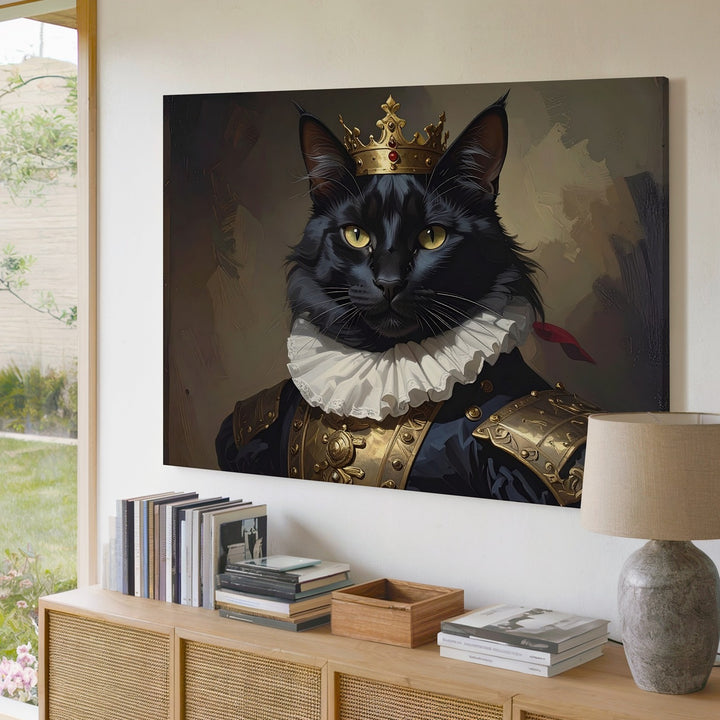 Regal Black Cat Canvas – 17th Century Aristocratic Feline Portrait - Gifitto