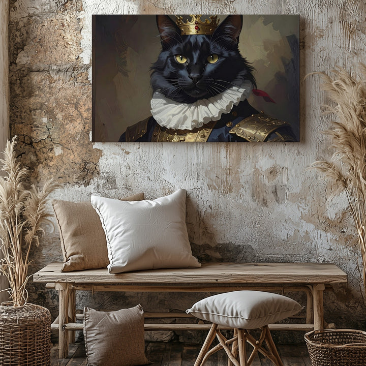 Regal Black Cat Canvas – 17th Century Aristocratic Feline Portrait - Gifitto