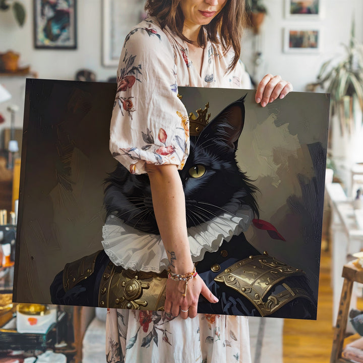 Regal Black Cat Canvas – 17th Century Aristocratic Feline Portrait - Gifitto