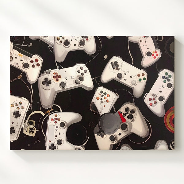 Minimalist Game Controller Canvas – Black & White Gaming Pattern Wall Art - Gifitto