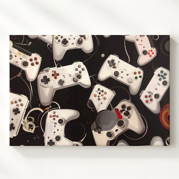 Minimalist Game Controller Canvas – Black & White Gaming Pattern Wall Art - Gifitto