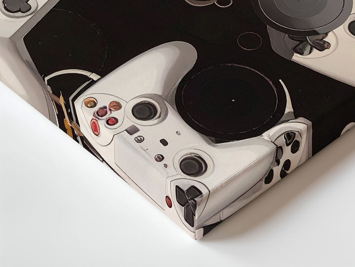 Minimalist Game Controller Canvas – Black & White Gaming Pattern Wall Art - Gifitto