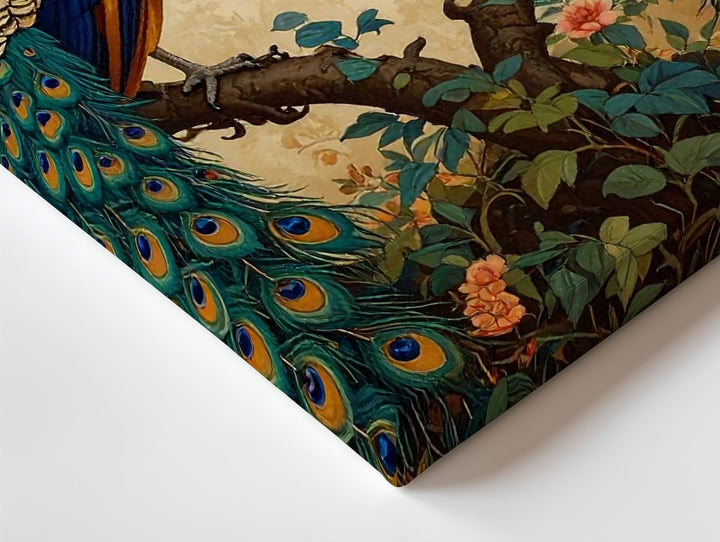Royal Peacocks in Bloom Canvas – Symmetrical Exotic Romance Wall Art - Gifitto