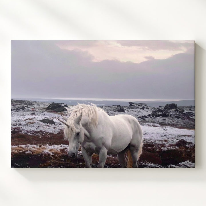 Silent Grace Unicorn Canvas – Minimalist Snow Fantasy Wall Art - Gifitto