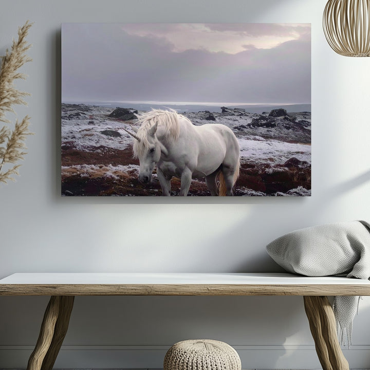 Silent Grace Unicorn Canvas – Minimalist Snow Fantasy Wall Art - Gifitto