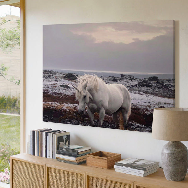 Silent Grace Unicorn Canvas – Minimalist Snow Fantasy Wall Art - Gifitto