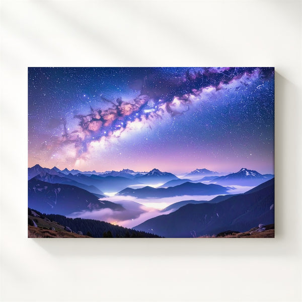 Milky Way Over Mountains Canvas – Serene Night Sky Landscape Wall Art - Gifitto