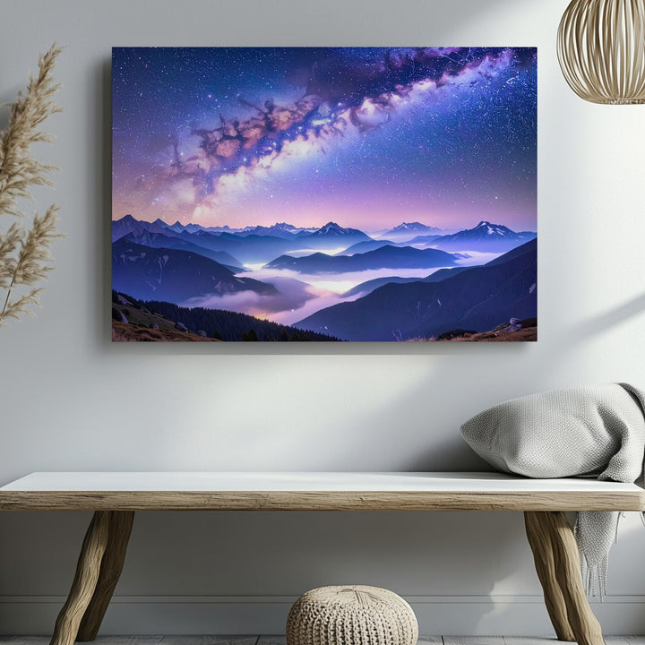 Milky Way Over Mountains Canvas – Serene Night Sky Landscape Wall Art - Gifitto
