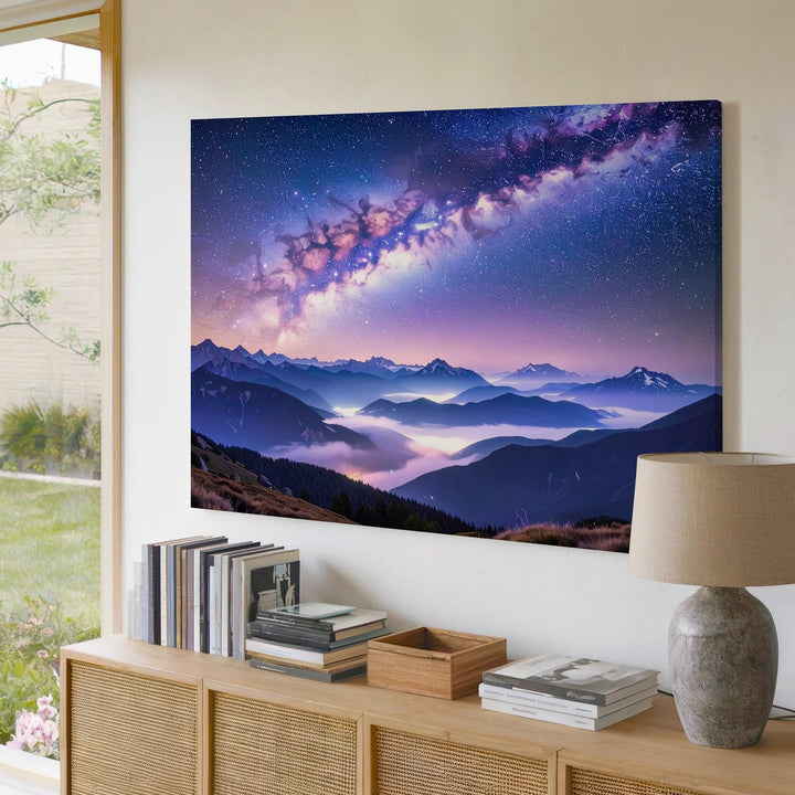 Milky Way Over Mountains Canvas – Serene Night Sky Landscape Wall Art - Gifitto