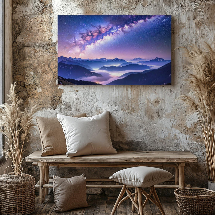 Milky Way Over Mountains Canvas – Serene Night Sky Landscape Wall Art - Gifitto