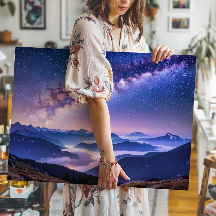 Milky Way Over Mountains Canvas – Serene Night Sky Landscape Wall Art - Gifitto