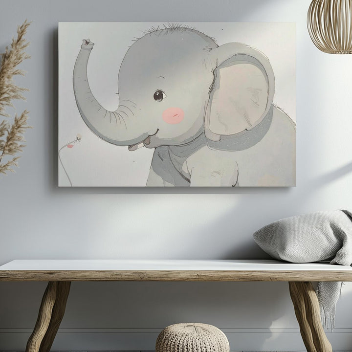 Minimalist Baby Elephant Canvas – Gentle Nursery Wall Art - Gifitto