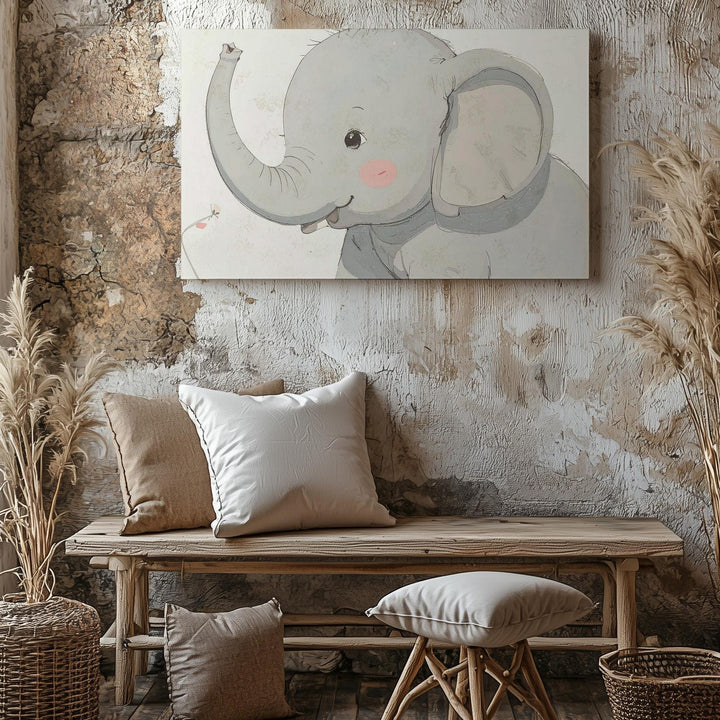 Minimalist Baby Elephant Canvas – Gentle Nursery Wall Art - Gifitto