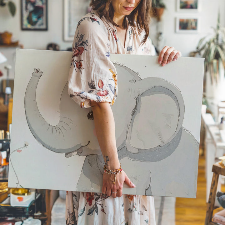 Minimalist Baby Elephant Canvas – Gentle Nursery Wall Art - Gifitto