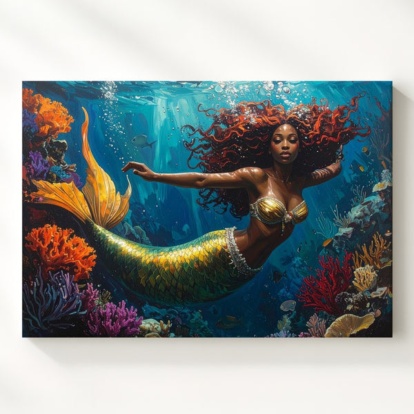 Playful Mermaid Reef Canvas – Colorful Underwater Fantasy Art