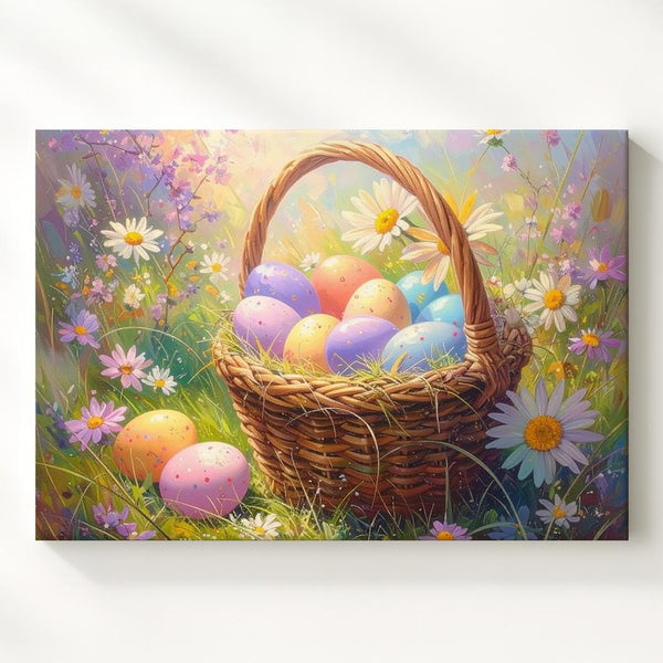 Easter Egg Basket Canvas – Vibrant Springtime Wall Art - Gifitto