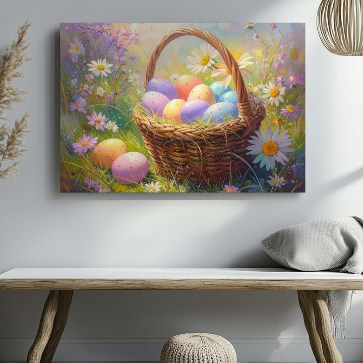 Easter Egg Basket Canvas – Vibrant Springtime Wall Art - Gifitto