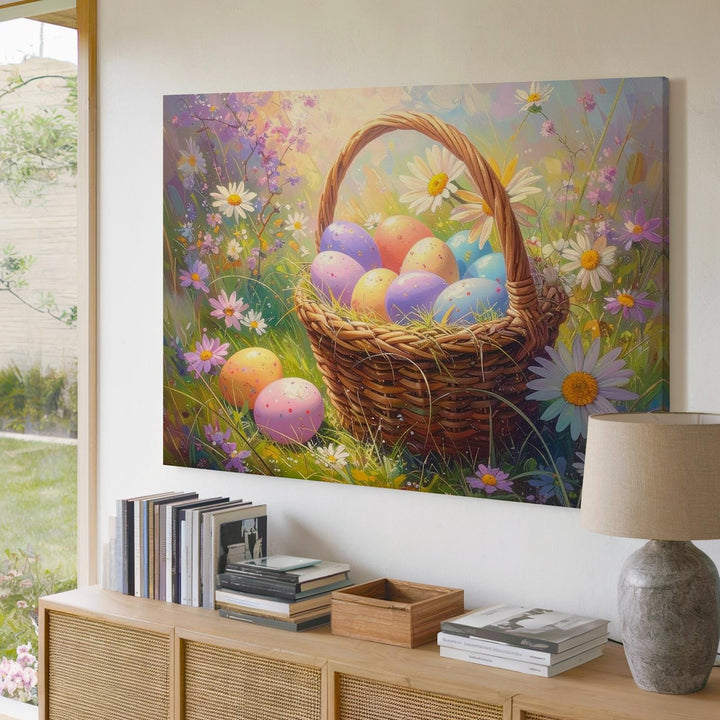 Easter Egg Basket Canvas – Vibrant Springtime Wall Art - Gifitto