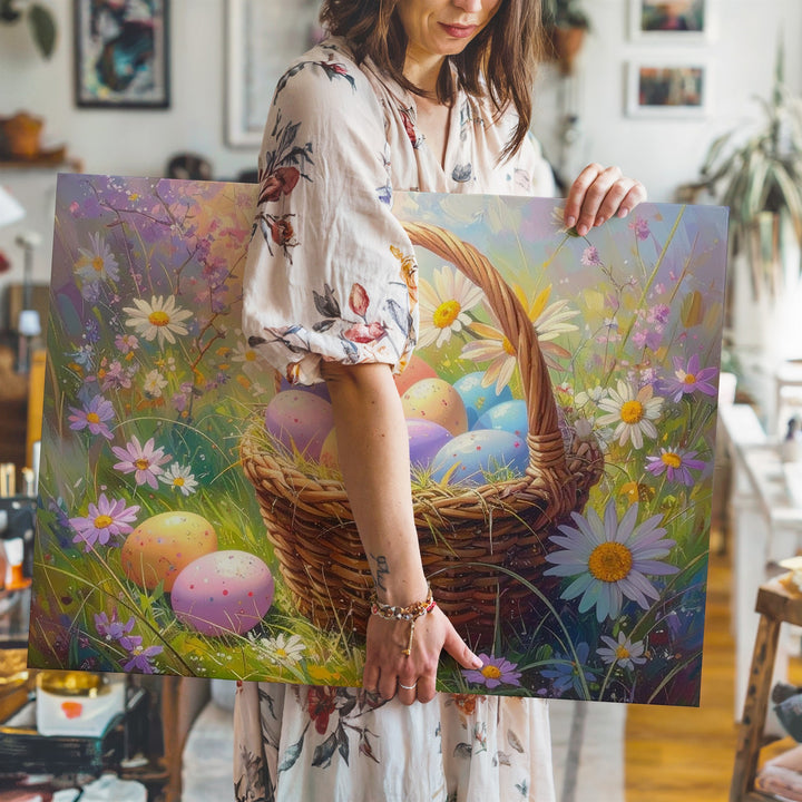 Easter Egg Basket Canvas – Vibrant Springtime Wall Art - Gifitto