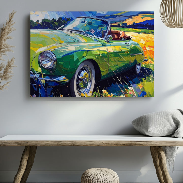 Van Gogh-Inspired Convertible Canvas – Vintage Sports Car in Vibrant Impressionist Style - Gifitto