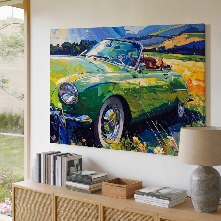 Van Gogh-Inspired Convertible Canvas – Vintage Sports Car in Vibrant Impressionist Style - Gifitto