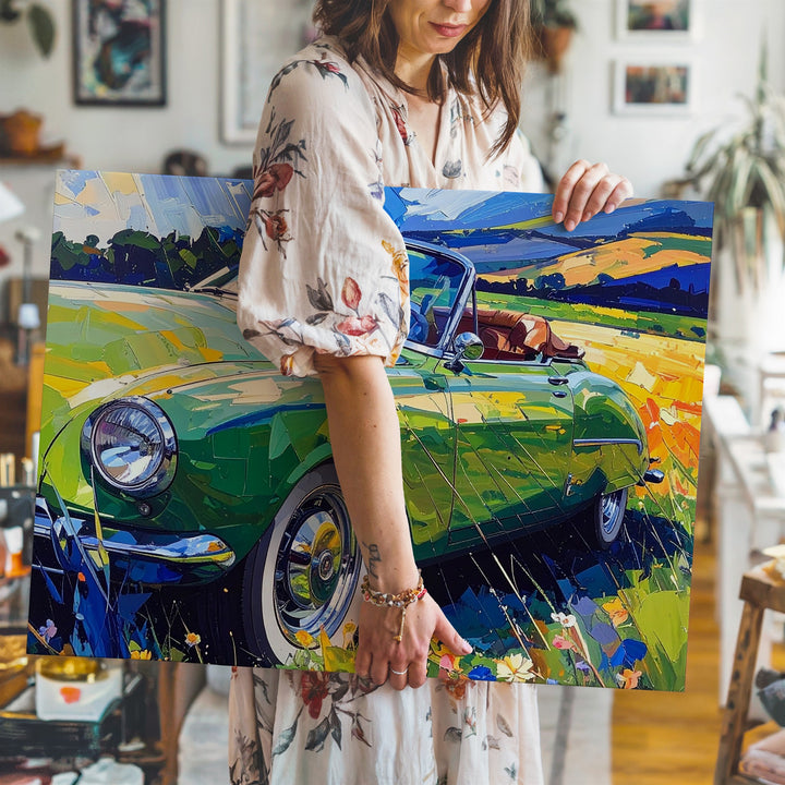 Van Gogh-Inspired Convertible Canvas – Vintage Sports Car in Vibrant Impressionist Style - Gifitto