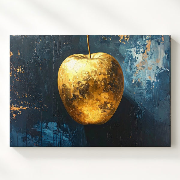 Golden Apple Canvas – Minimalist Surreal Fruit Art on Dark Textured Background - Gifitto