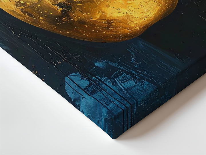 Golden Apple Canvas – Minimalist Surreal Fruit Art on Dark Textured Background - Gifitto