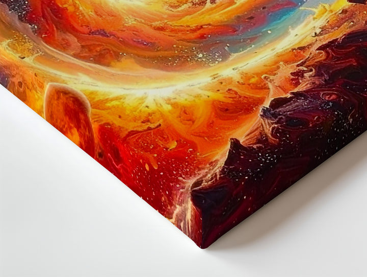 Celestial Vortex Canvas – Fiery Nebula Spiral with Red Planet & Blazing Core - Gifitto