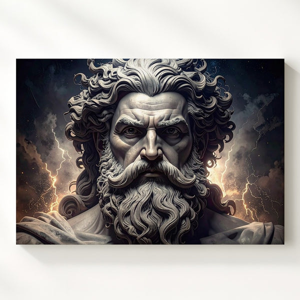 Wrath of the Divine Canvas – Grayscale God Bust with Lightning Energy - Gifitto